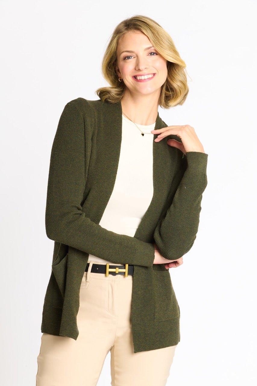 Waffle Stitch Cardigan Sweater with Pocket, Fatigue Heather Product Image