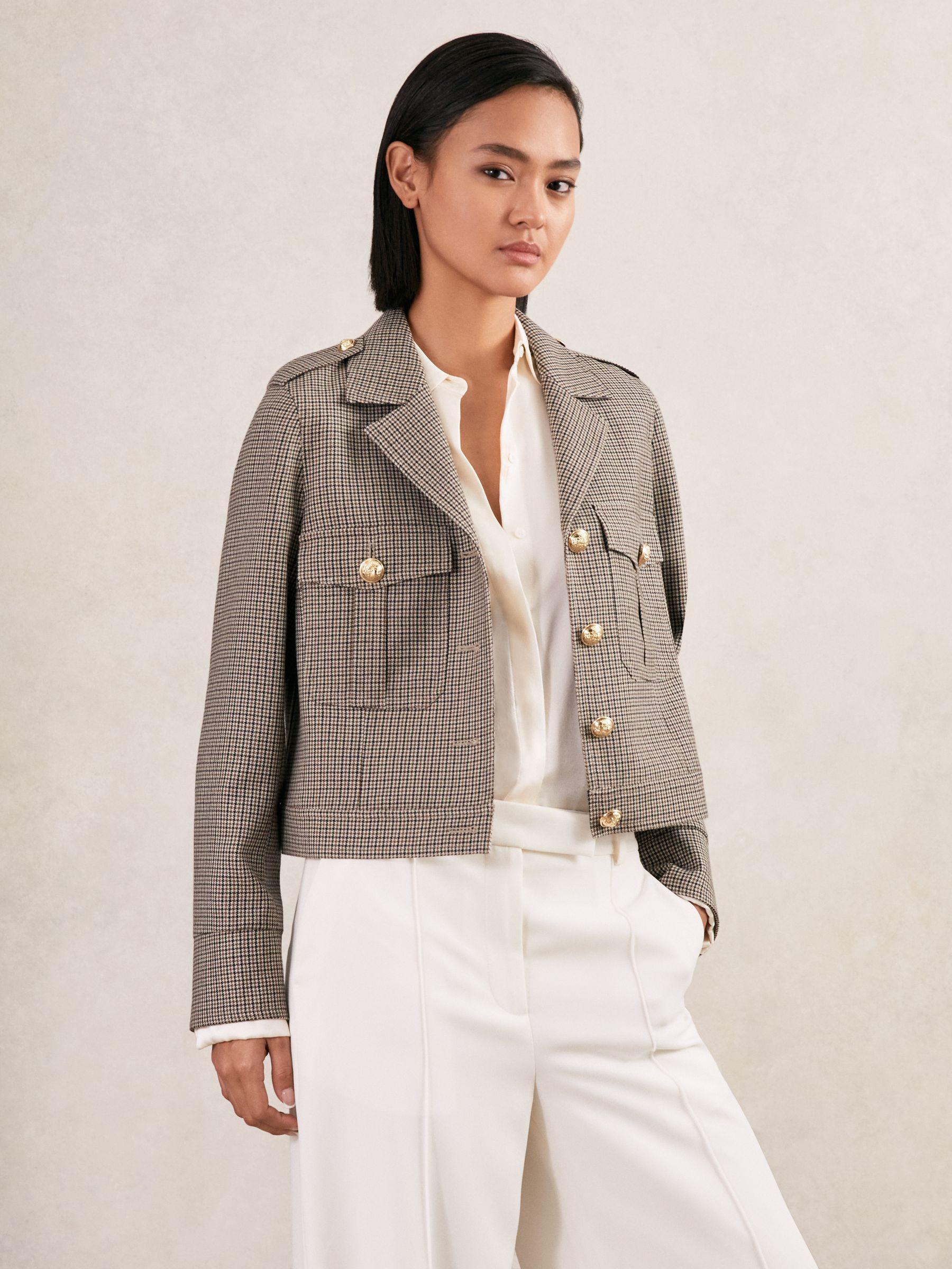 Wool Twin-Pocket Cropped Jacket in Neutral Check Product Image