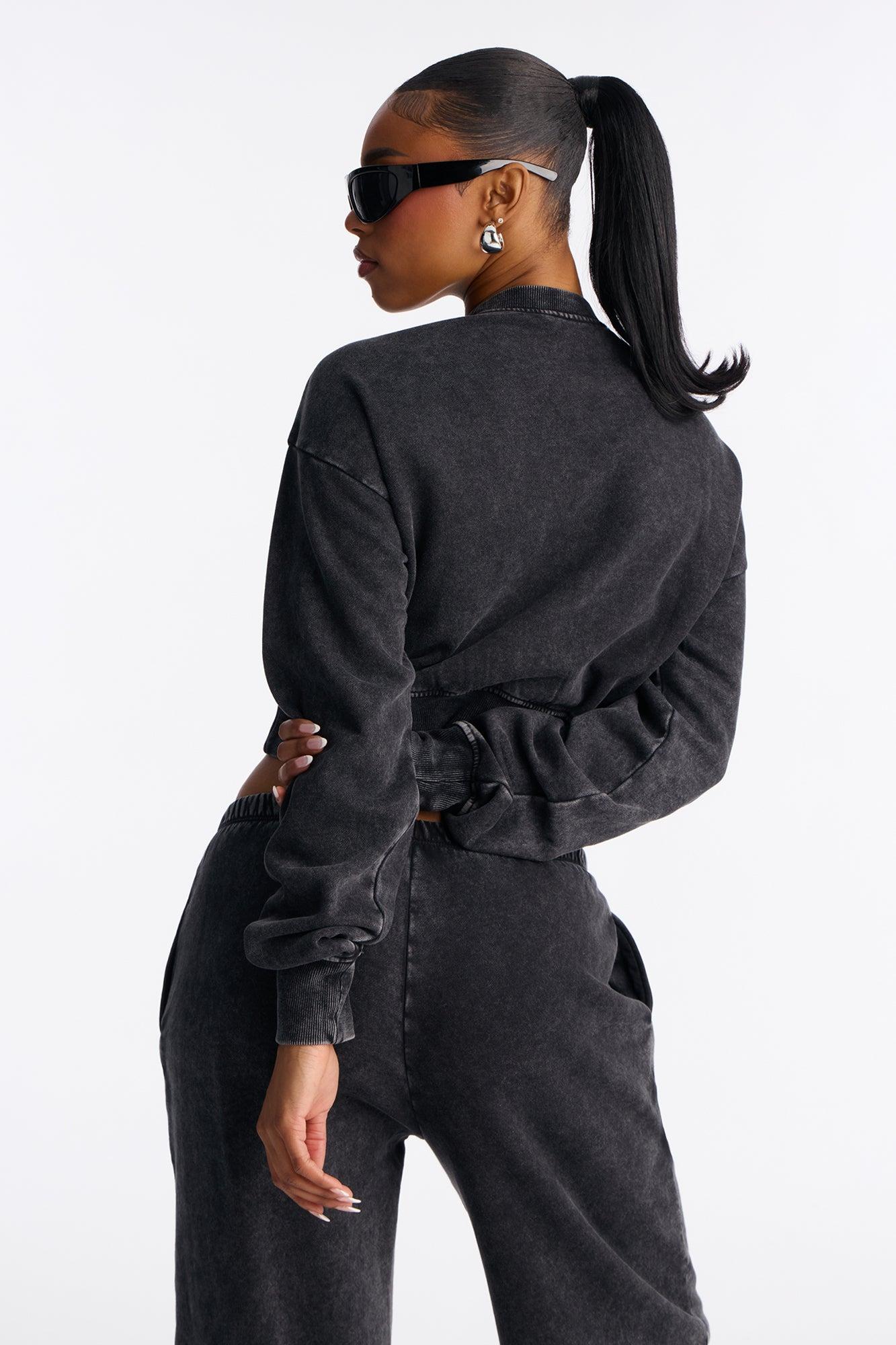 Tupac Washed Rhinestone Lounge Sweatshirt - Black Female Product Image