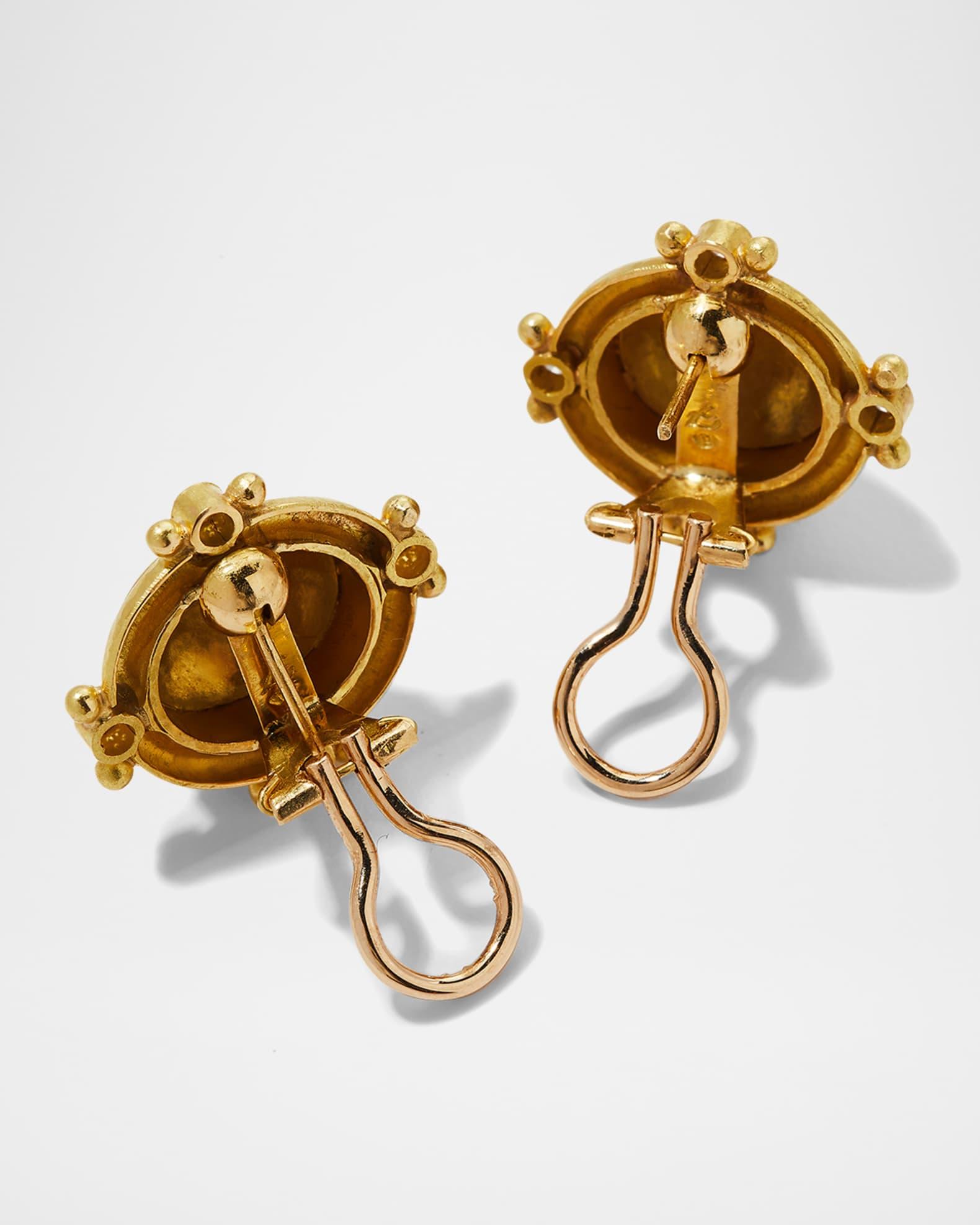 19K Gold Dome Earrings with Diamonds Product Image