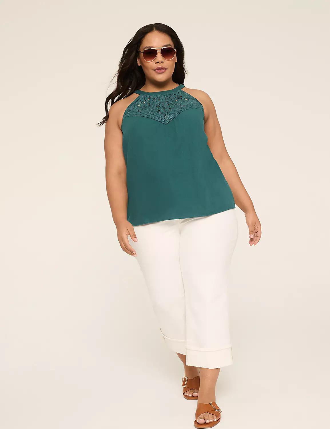 Crochet-Yoke Halter-Neck Top Product Image