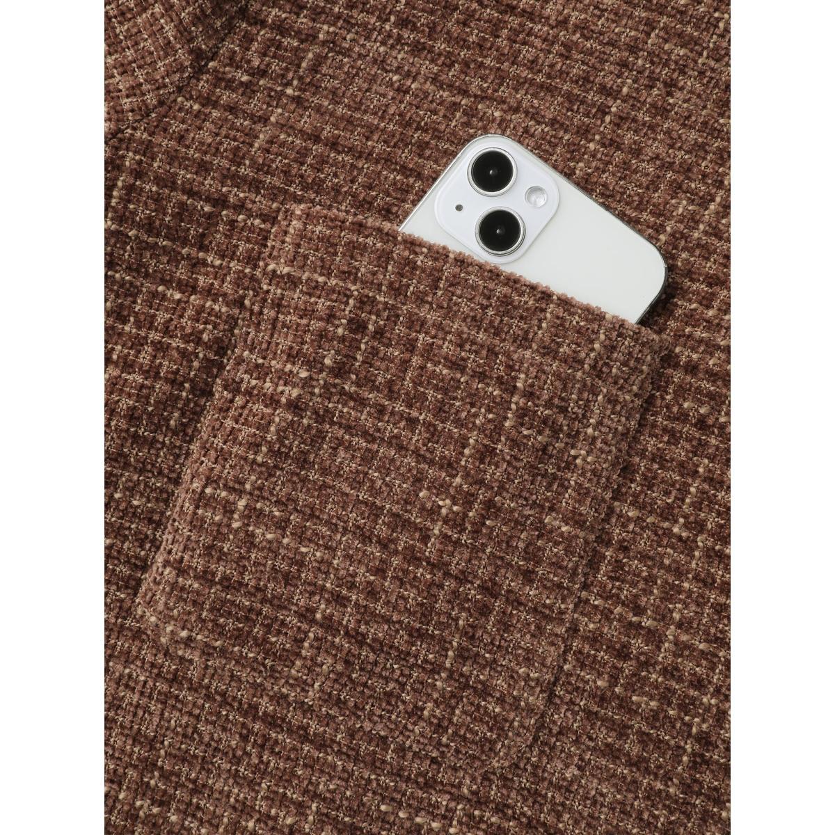 Plus Size Flocked Textured Button Pockets Jacket Women Browncoffeecolor Timeless Button Ladies Elegant Winter Coats BloomChic 28/5X Product Image