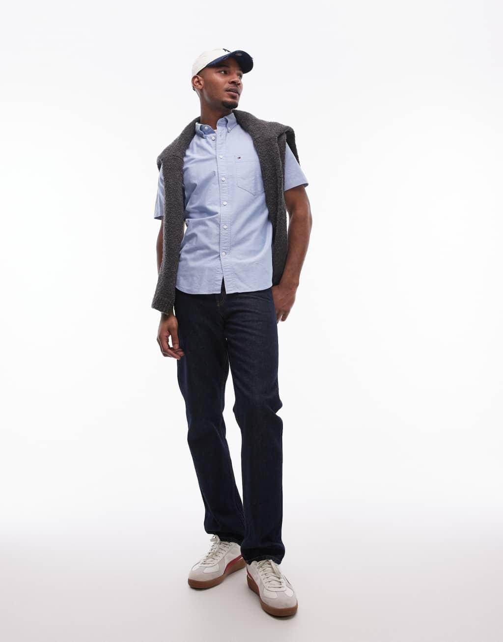 Tommy Hilfiger heritage oxford short sleeve shirt in pale blue Product Image