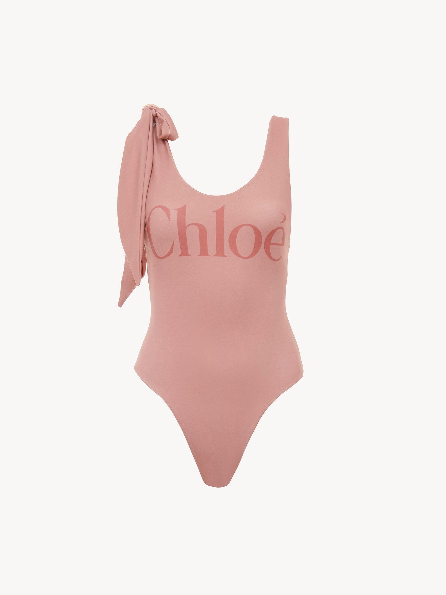Knotted-strap one-piece logo swimsuit Product Image