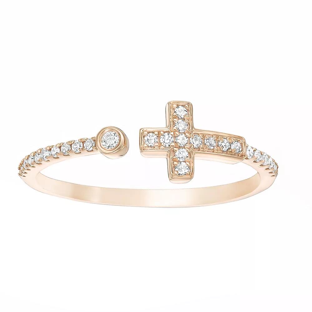 Gemminded Sterling Silver 1/8 Carat T.W. Diamond Sideways Cross Ring, Women's, Size: 7, Gold Tone Product Image