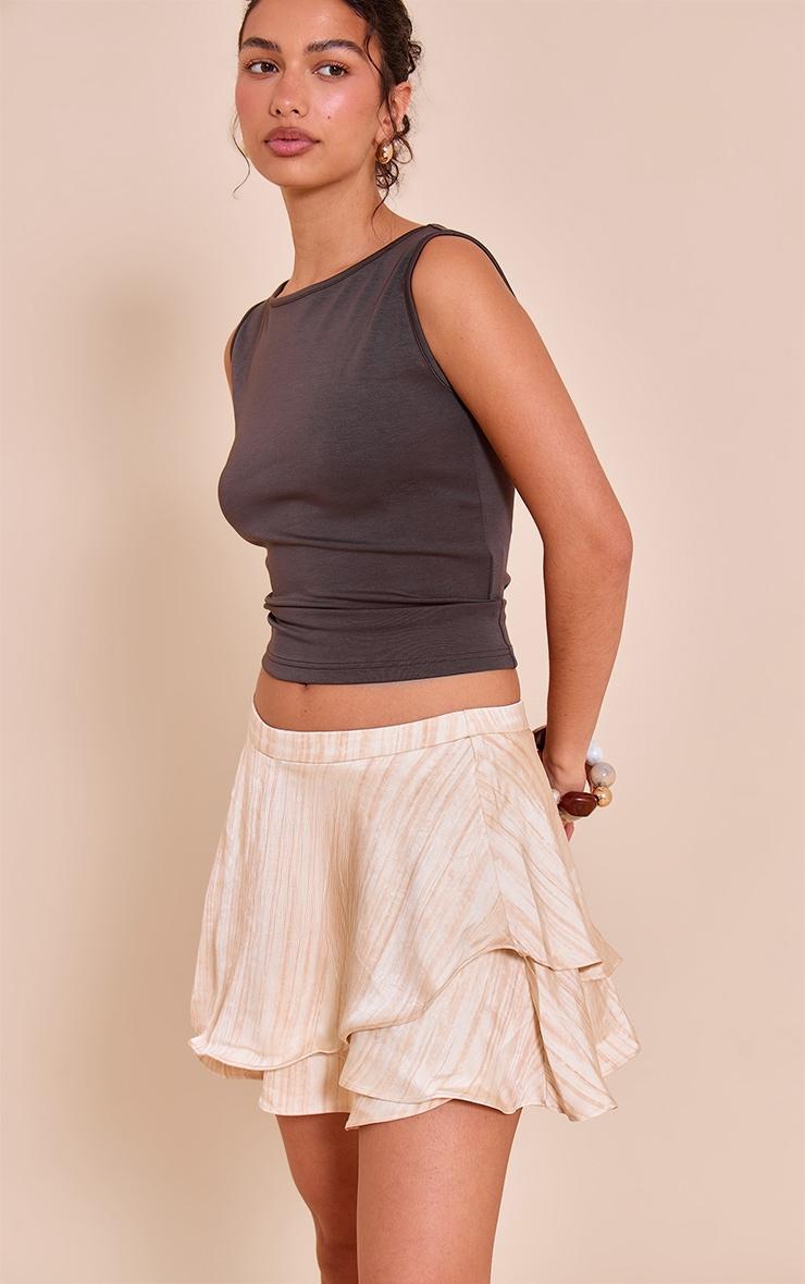 Cream Printed Satin Floaty Mini Skirt Product Image