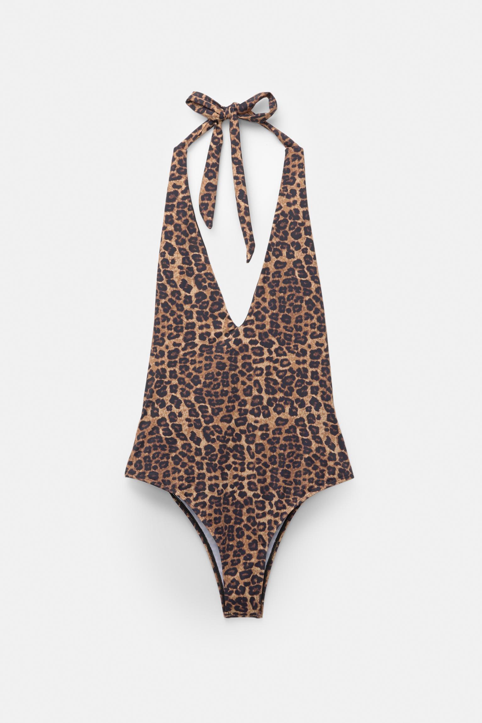 Leopard print halter bathing suit Product Image