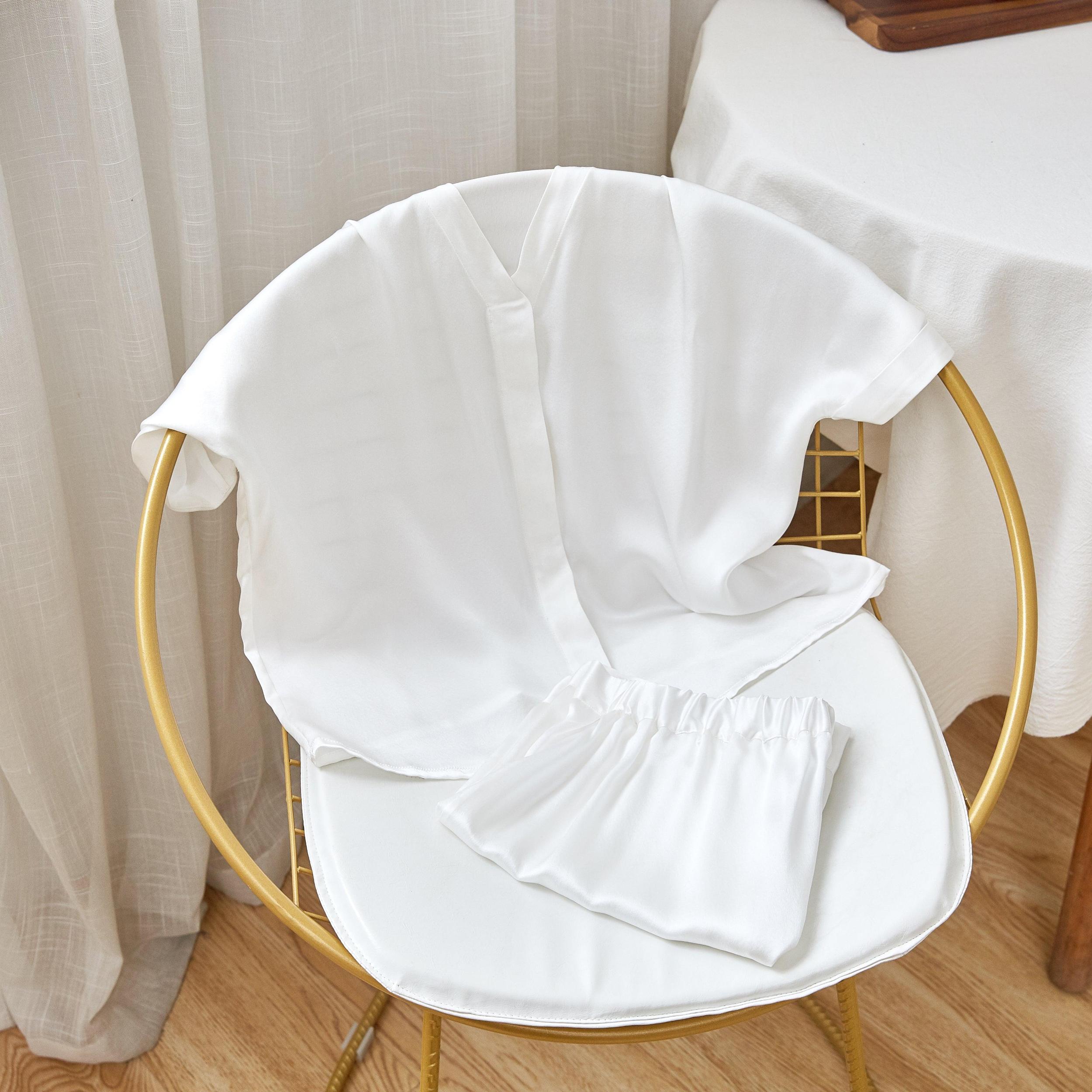 Pearl White Pure Mulberry Silk Top and Shorts Set | Soar Collection Product Image