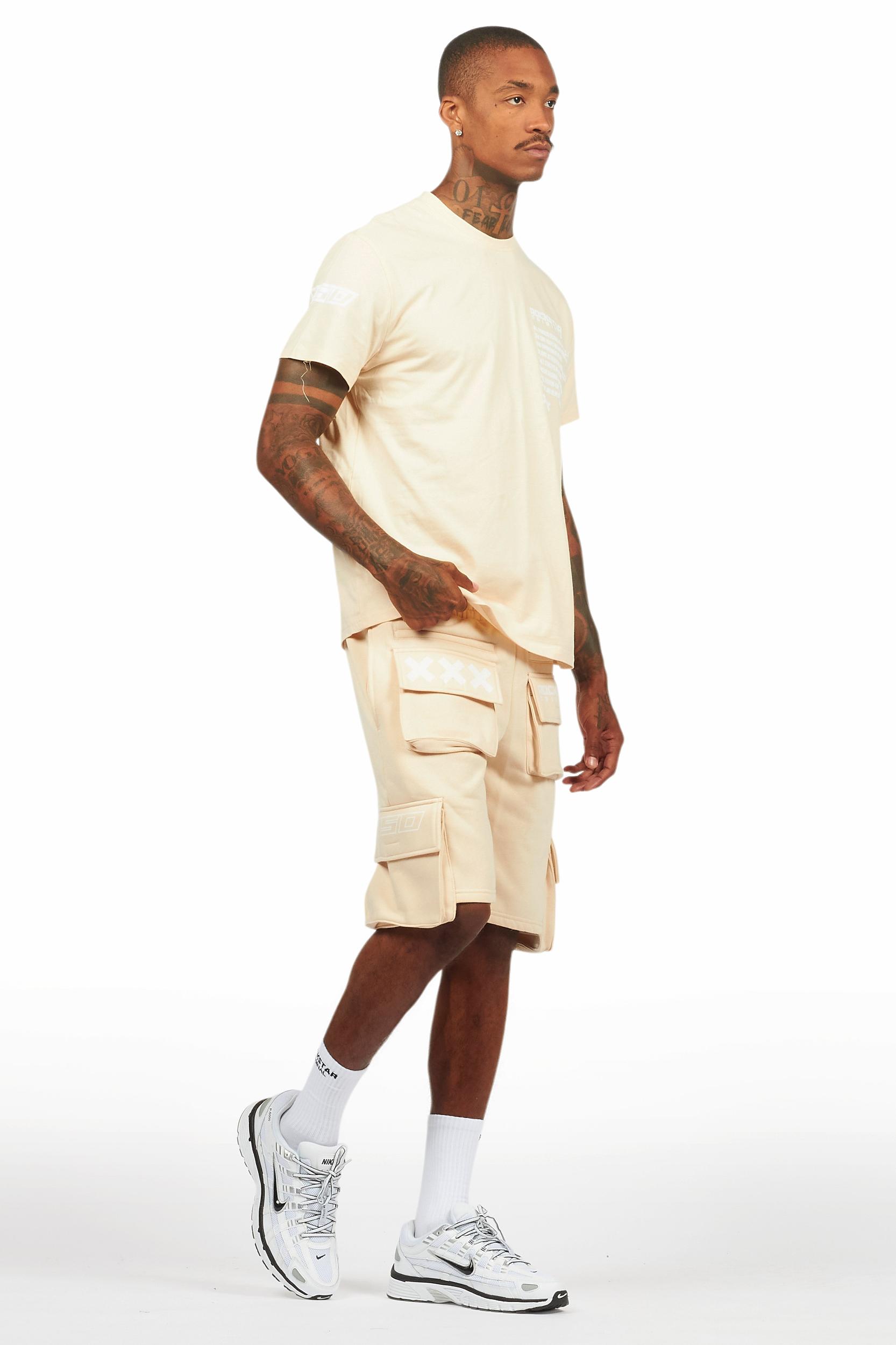 Jash Beige/White Short Set Male Product Image