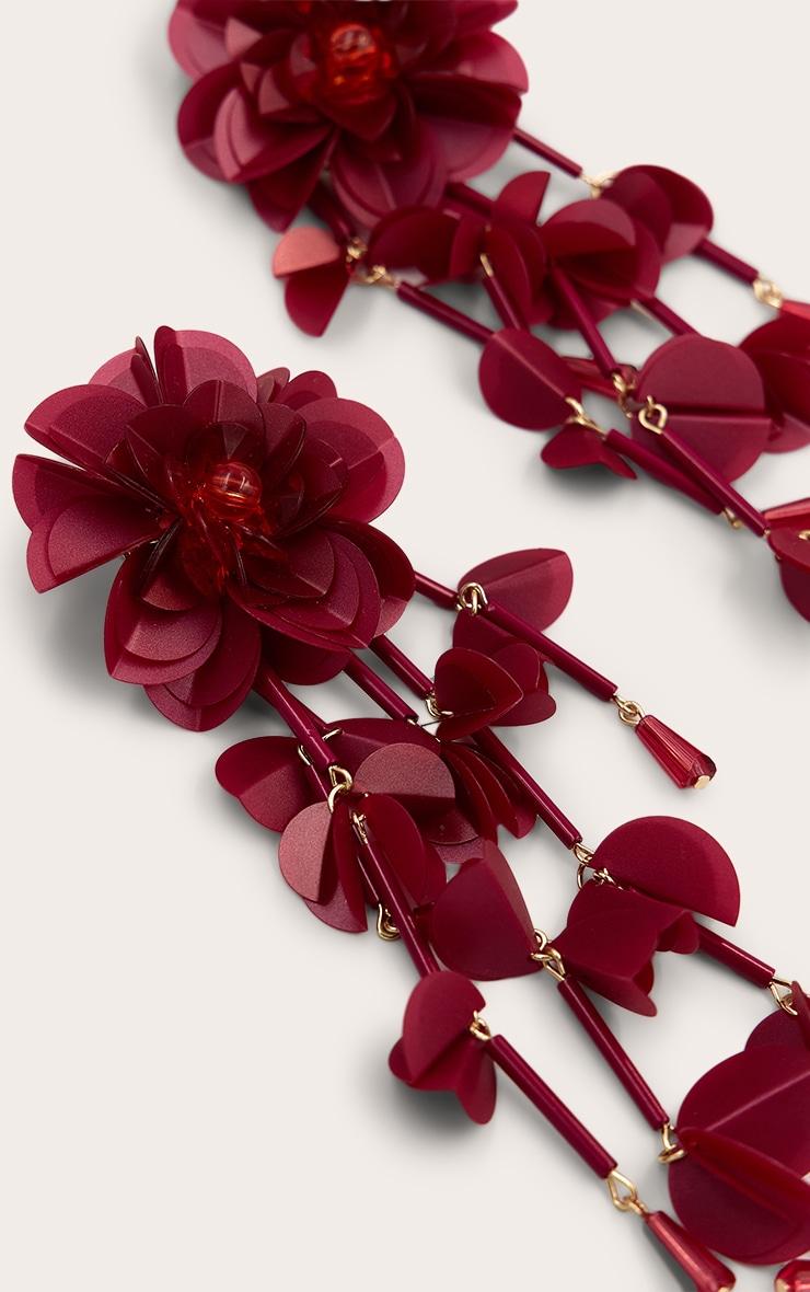 Bright Red Statement Floral Drape Earrings Product Image