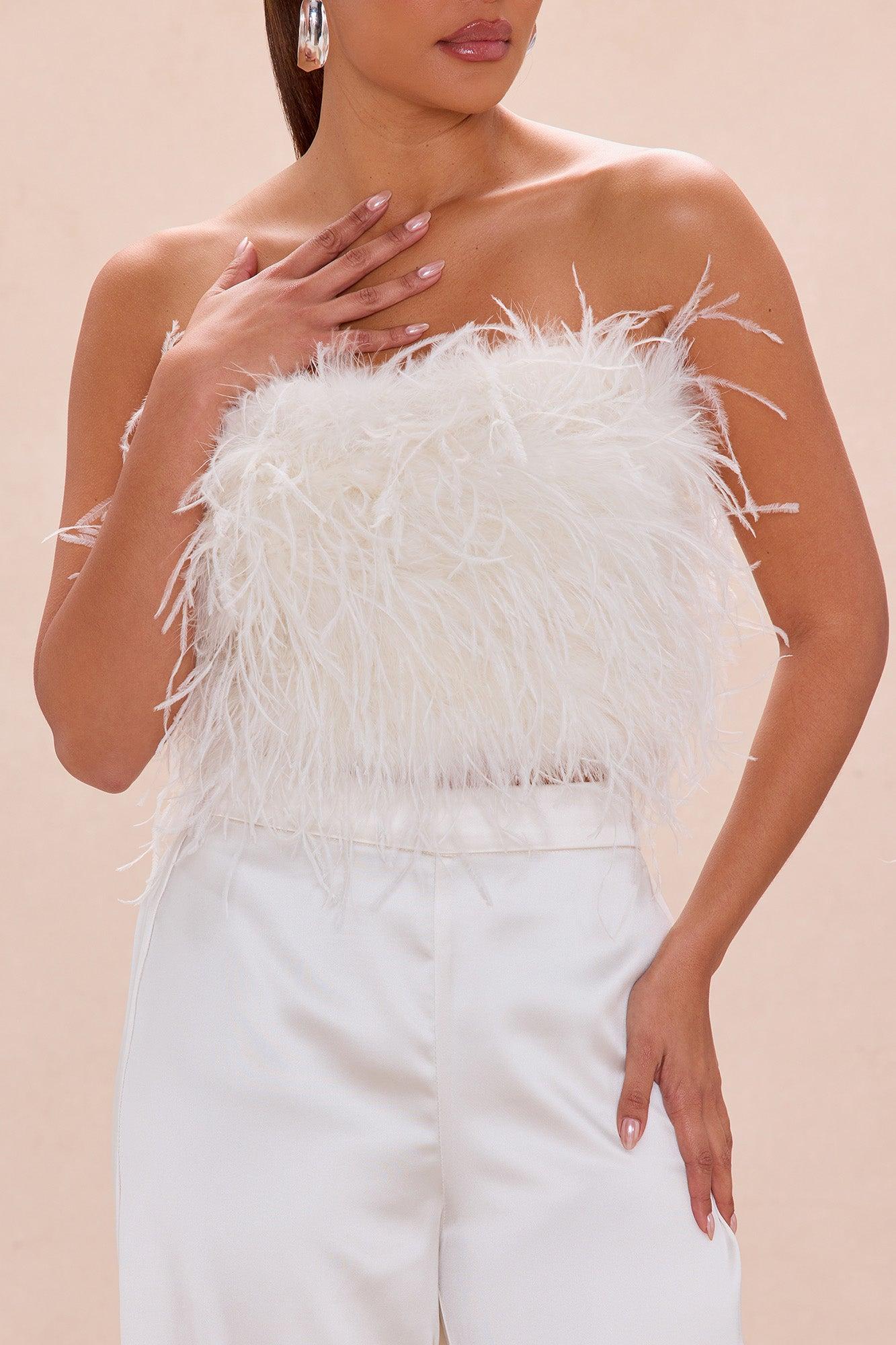 Champagne Glow Feathered Pant Set - Champagne Female Product Image
