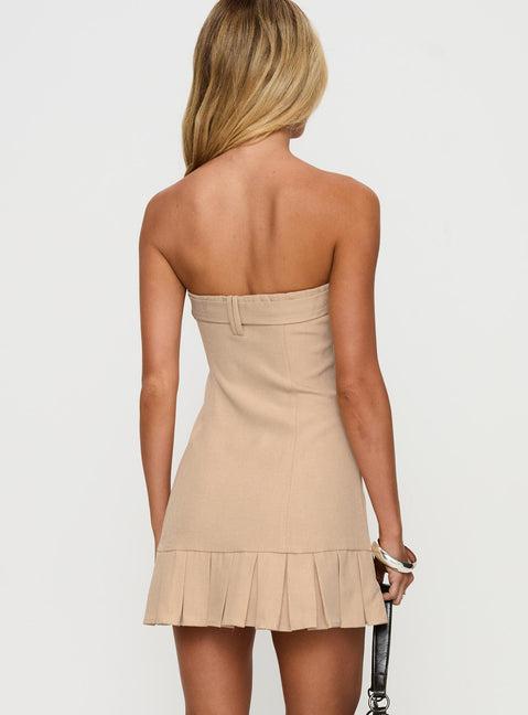 Sesamie Belted Mini Dress Beige Product Image