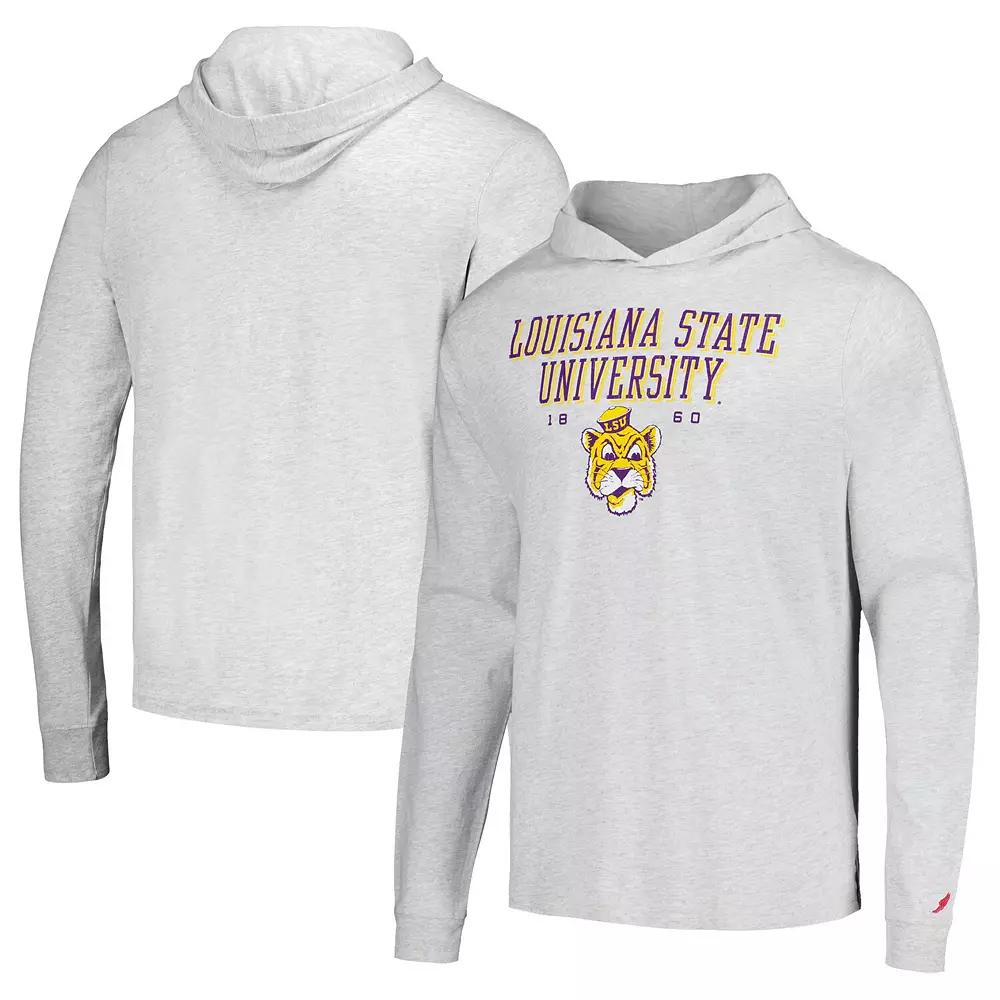 Men's League Collegiate Wear Ash LSU Tigers Team Stack Tumble Long Sleeve Hooded T-Shirt,  Product Image