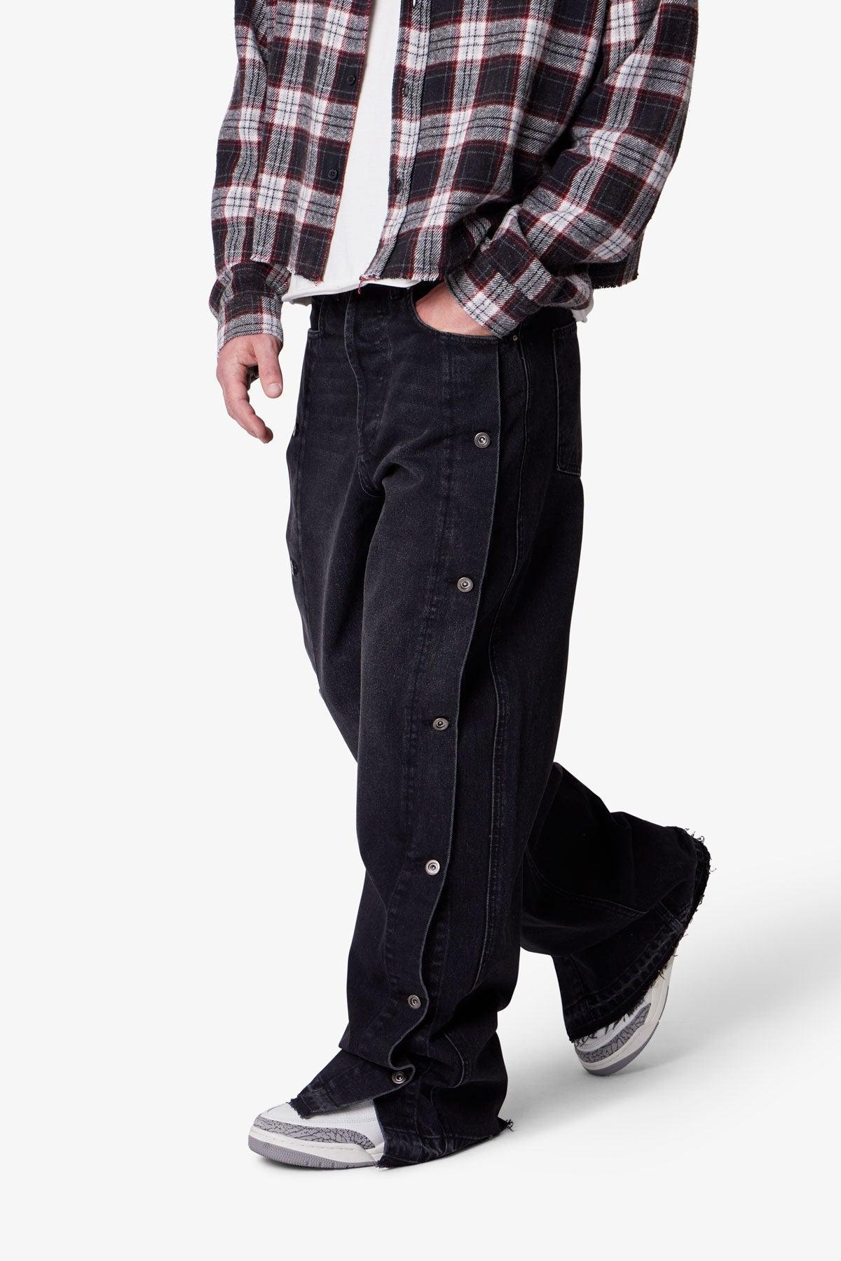 Ultra Baggy Offset Button Denim - Black Product Image