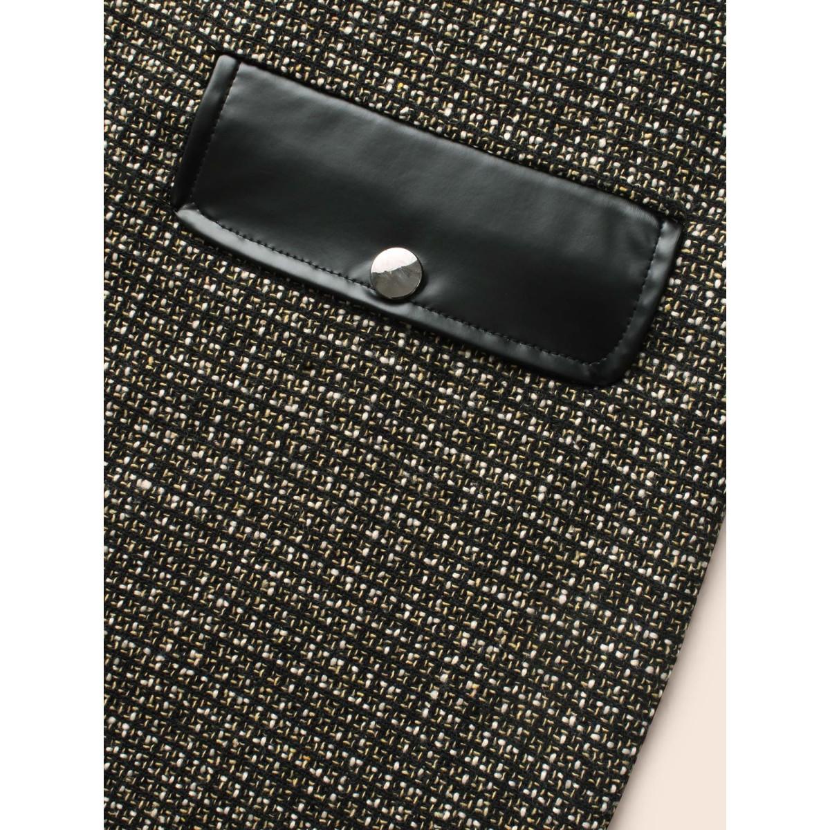 Plus Size Tweed Patchwork Flap Pocket Dress Black Women Casual Texture Round Neck Sleeveless Curvy BloomChic 26/4X Product Image