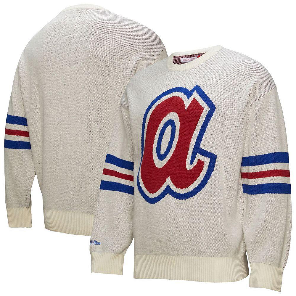 Men's Mitchell & Ness Cream Atlanta Braves Retro Pullover Sweater,  Product Image