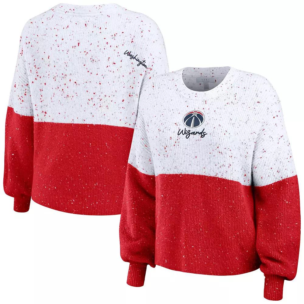 Women's WEAR by Erin Andrews  White/Red Washington Wizards Color-Block Pullover Sweater, Size: XL, Wiz White Product Image