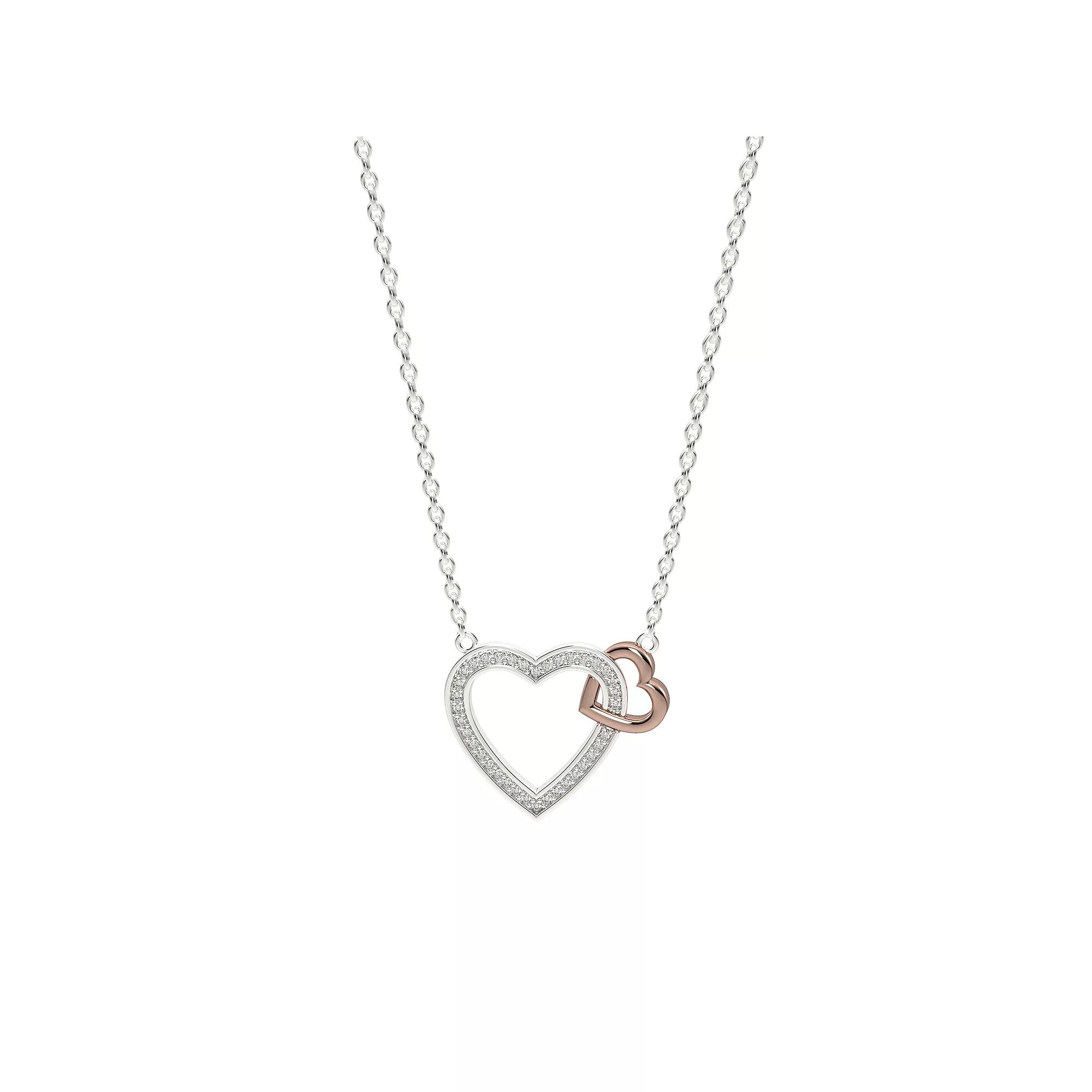 Sterling Silver & 10k Rose Gold Diamond Accent Heart Pendant Necklace, Womens Two Tone Product Image