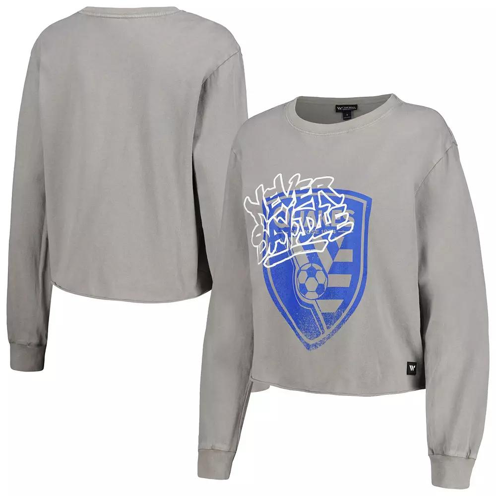 Women's The Wild Collective Gray San Jose Earthquakes Cropped Long Sleeve T-Shirt,  Product Image