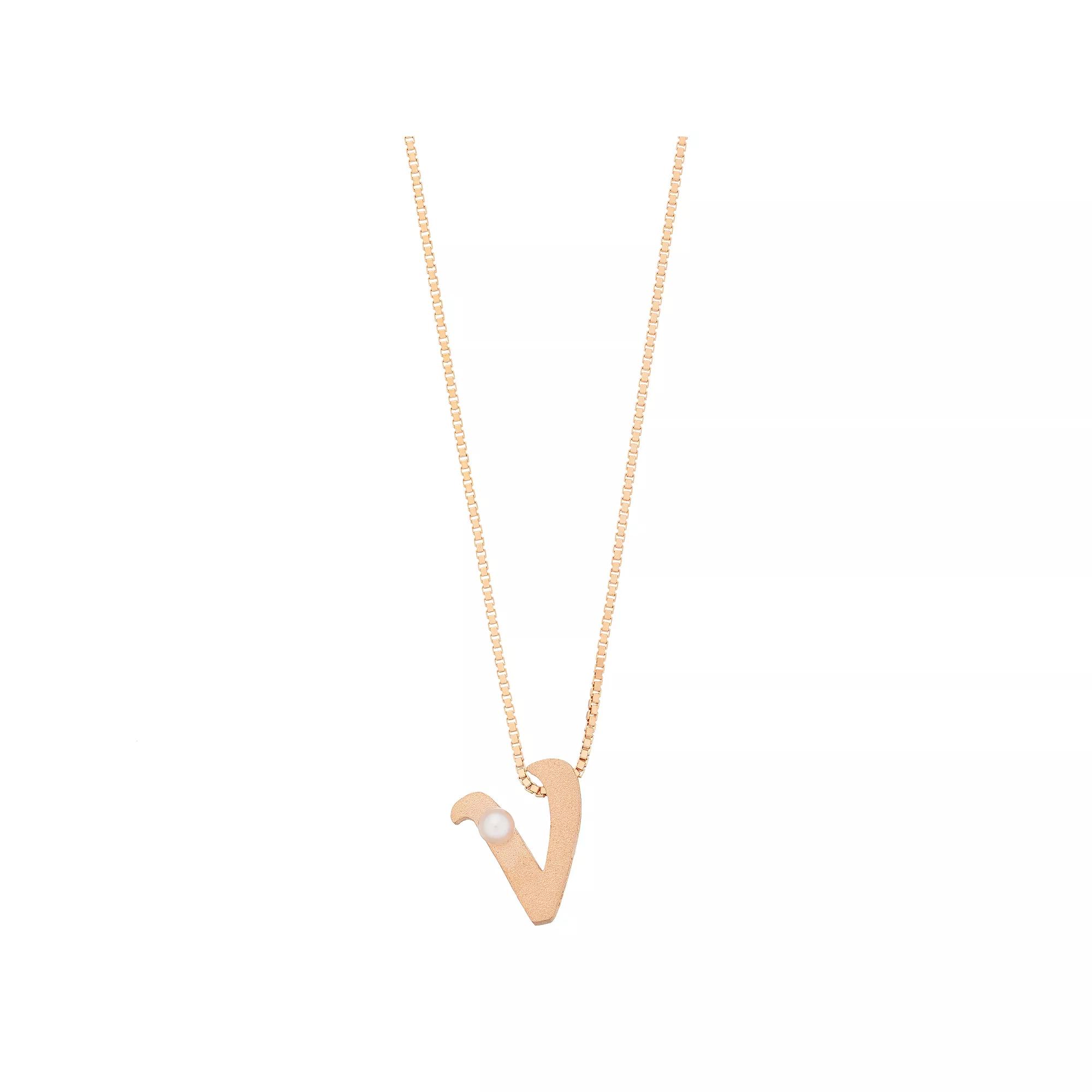 Jewelmak 14k Rose Gold Over Silver Freshwater Cultured Pearl Initial Pendant, Women's, Size: 16" Product Image