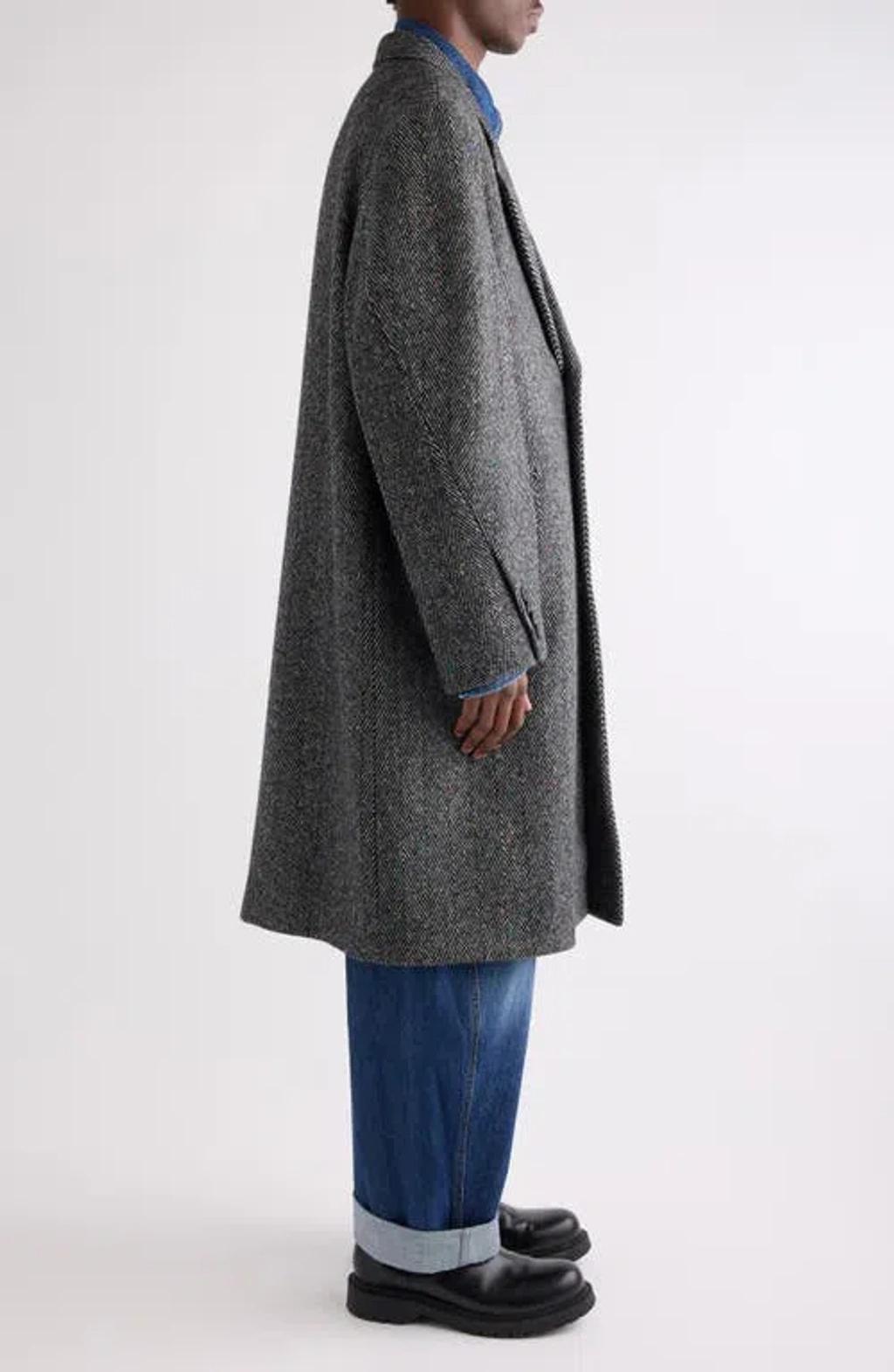 GIVENCHY Men Wool Blend Coat With Herringbone Motif In Multi Product Image