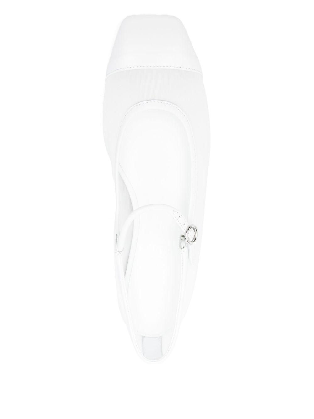 AEYDE Round Toe Ballerina Shoes With Contrast Piping In White Product Image