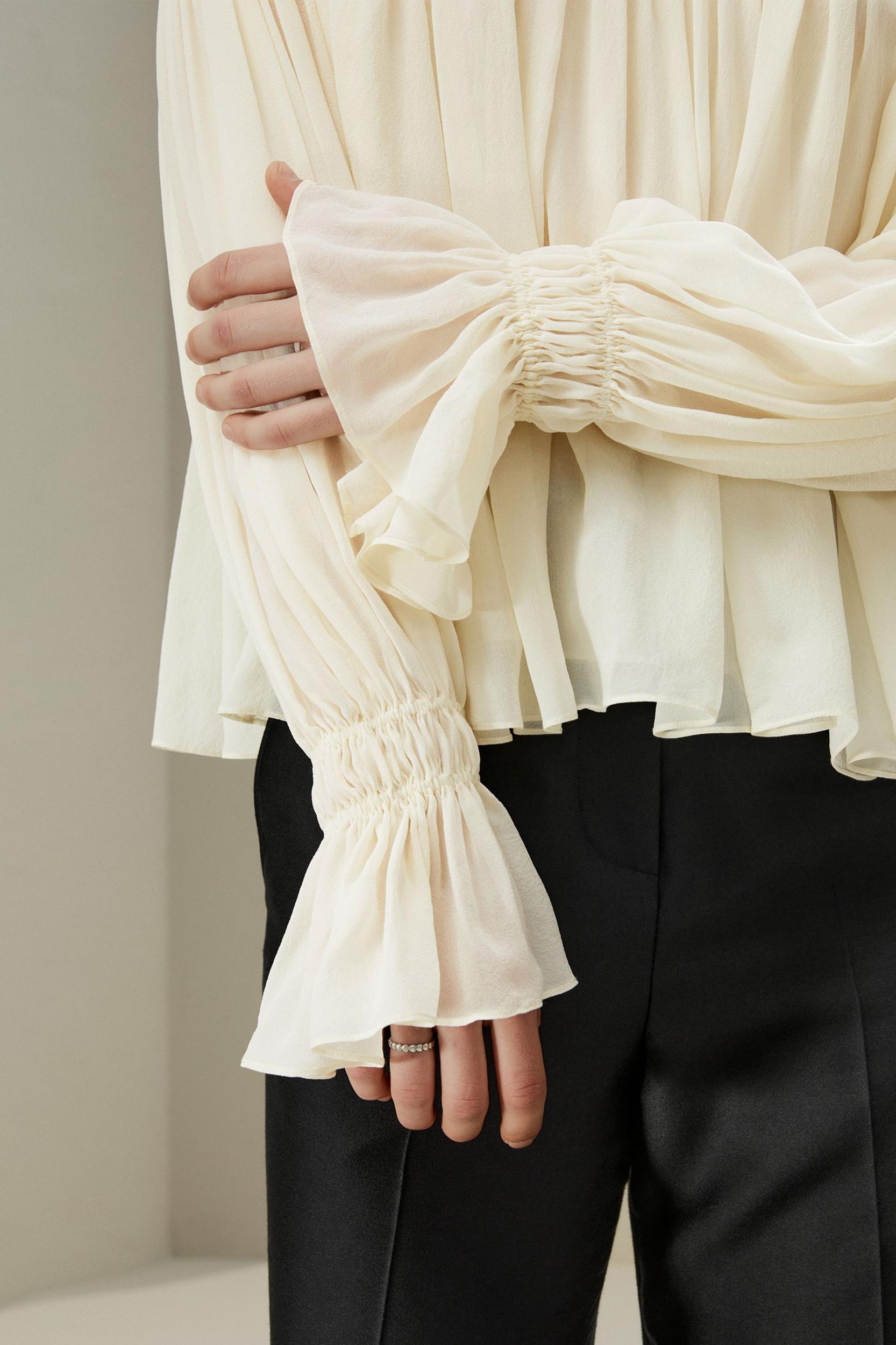 Sheer-shoulder Ruffle Shirt Product Image