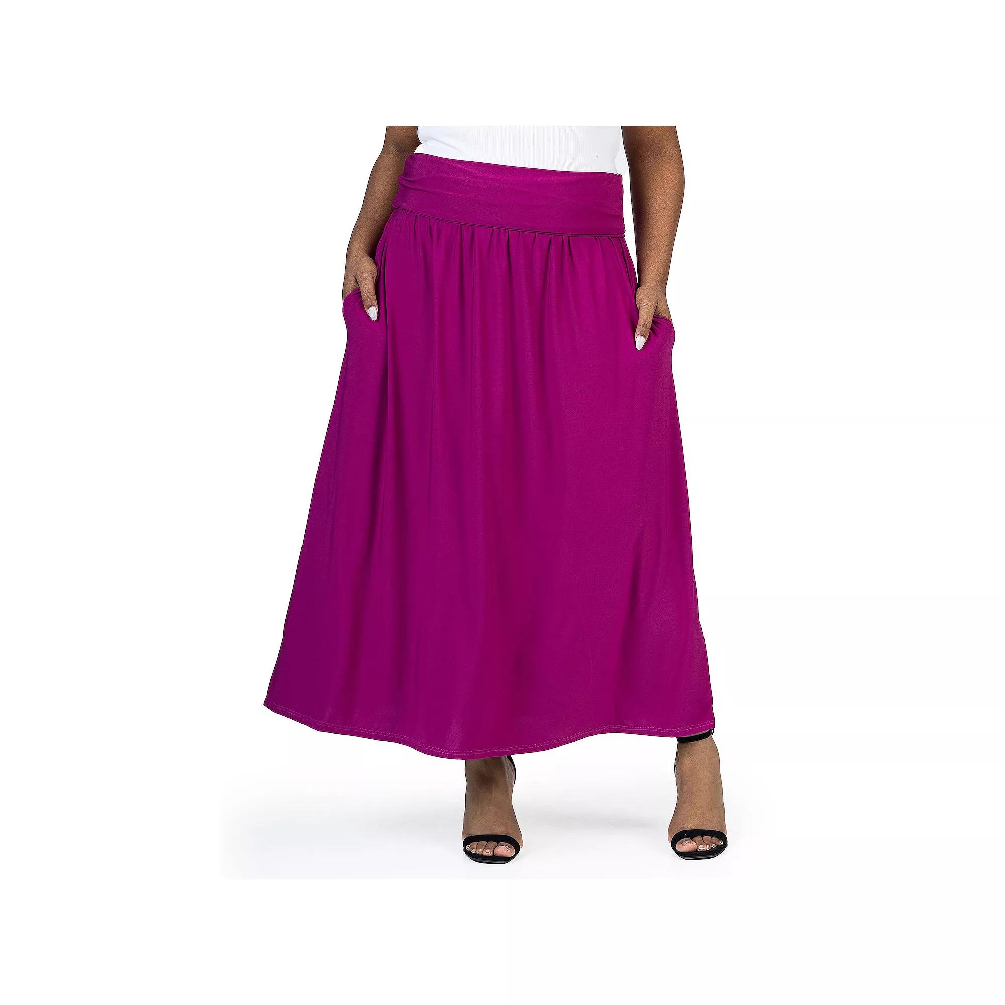 Plus Size 24Seven Comfort Apparel Foldover Maxi Skirt With Pockets, Womens Product Image