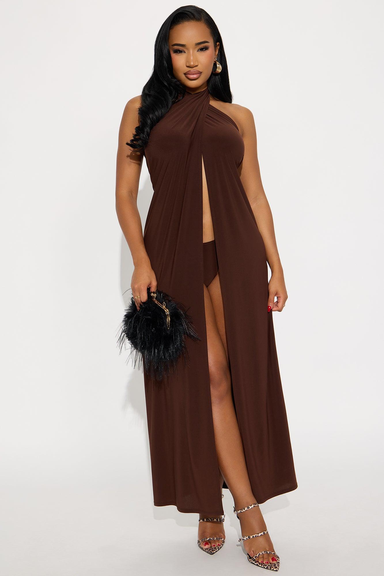 Tatum High Slit Maxi Dress - Brown Product Image