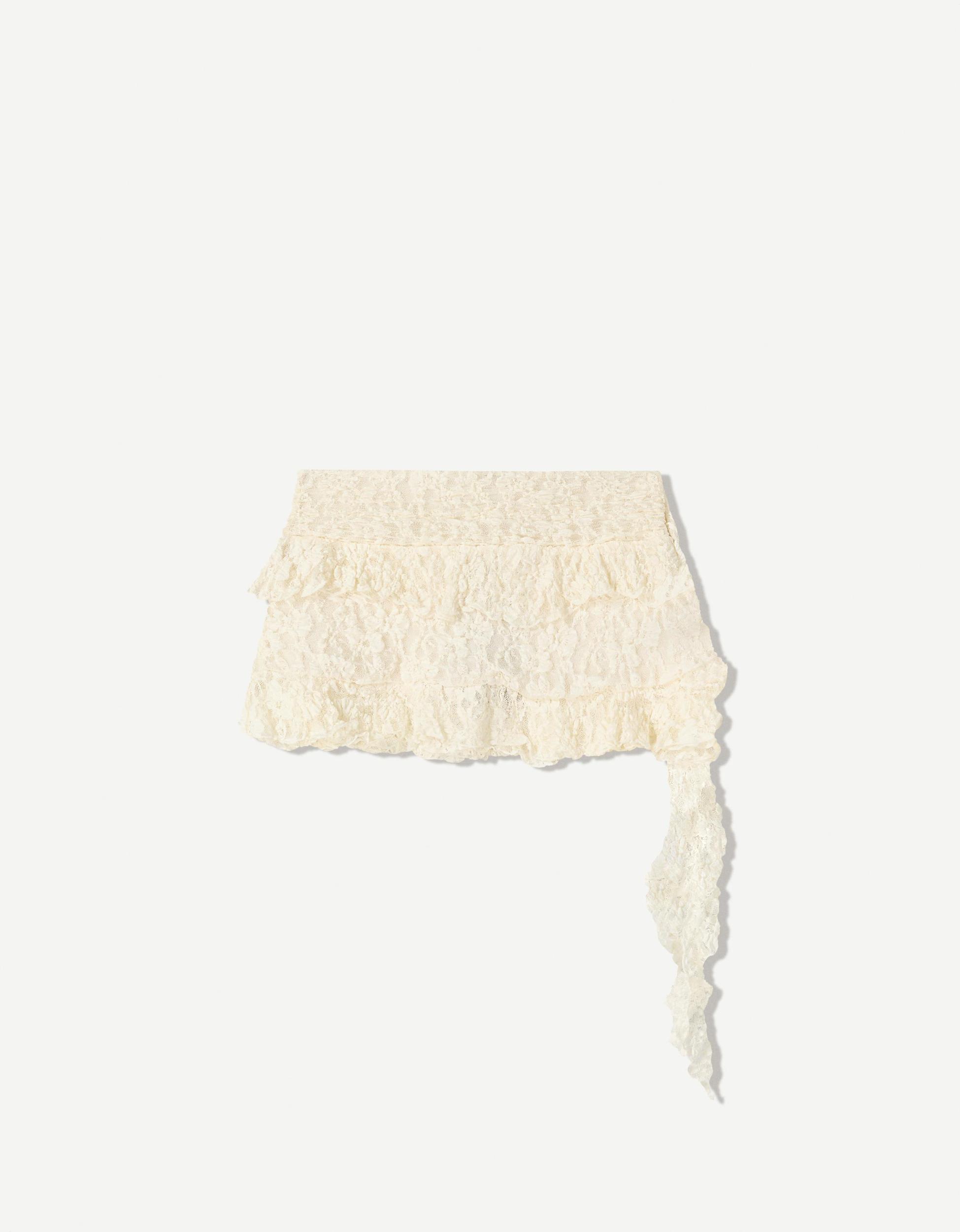 Blonde lace mini skirt with ruffles Product Image