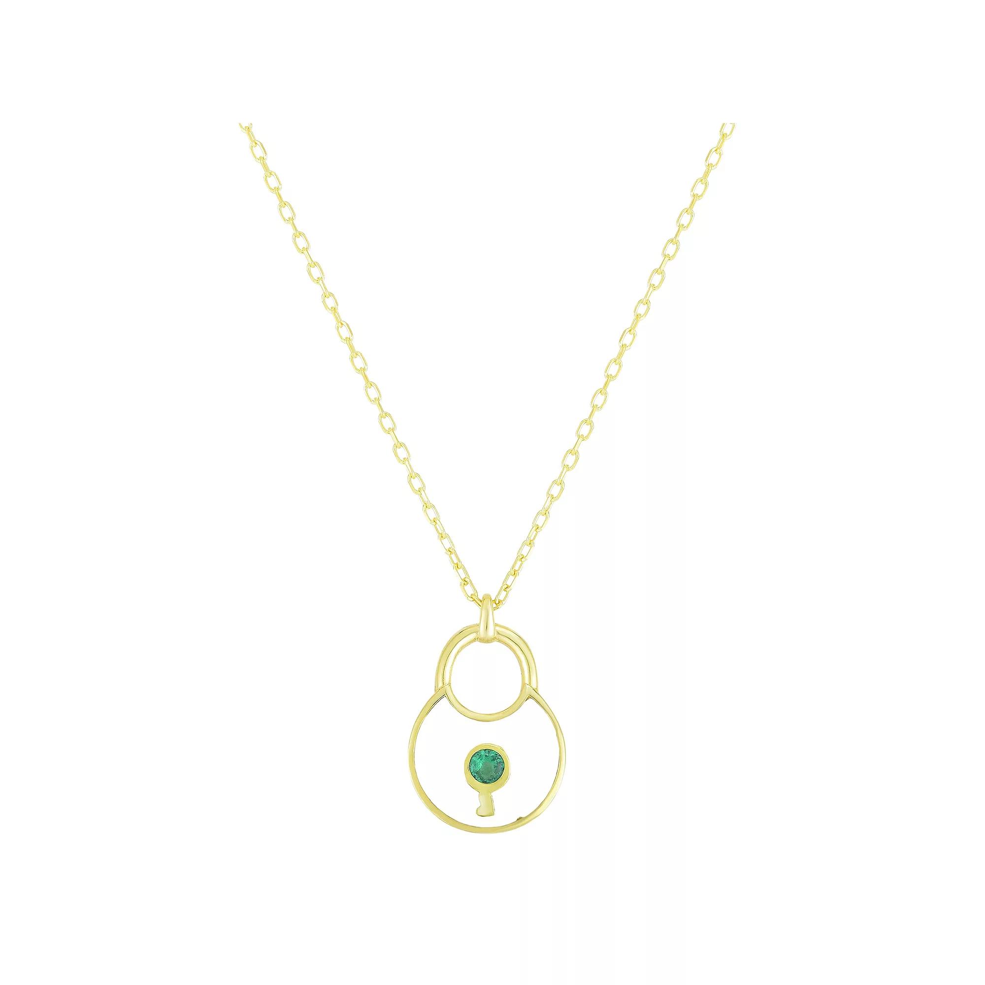 Sunkissed Sterling 14k Gold Over Silver Cubic Zirconia Lock Necklace, Women's, Size: 17", Gold Tone Product Image