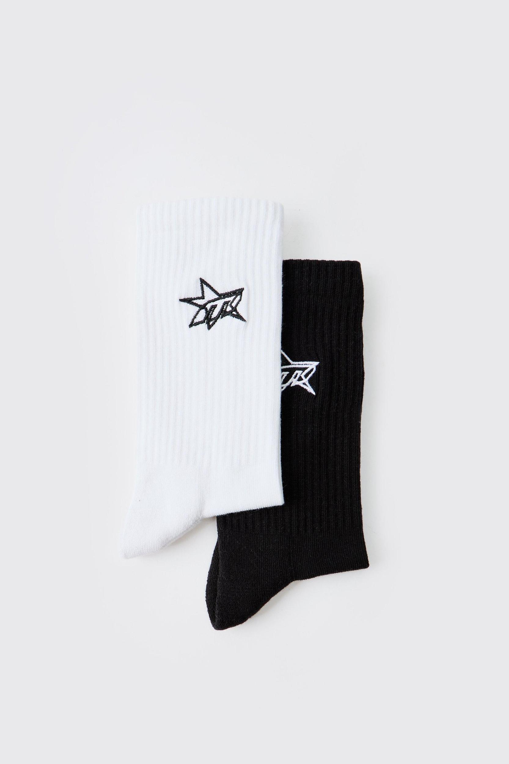 2 Pack M Star Embroidered Sport Socks | boohooMAN USA Product Image