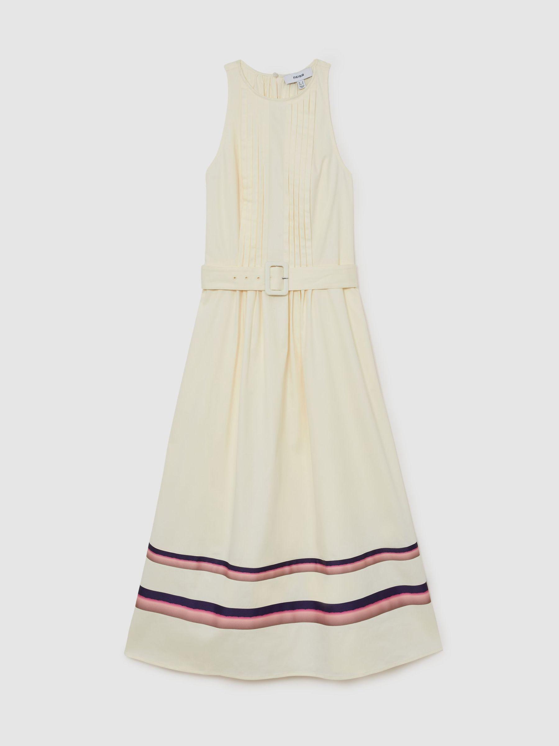 Stretch-Cotton Stripe-Detail Midi Dress in Cream Product Image