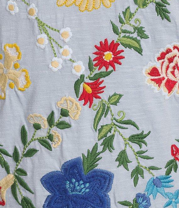 Reba Arizona Jersey Knit V-Neck Short Sleeve Embroidered Shirt Product Image