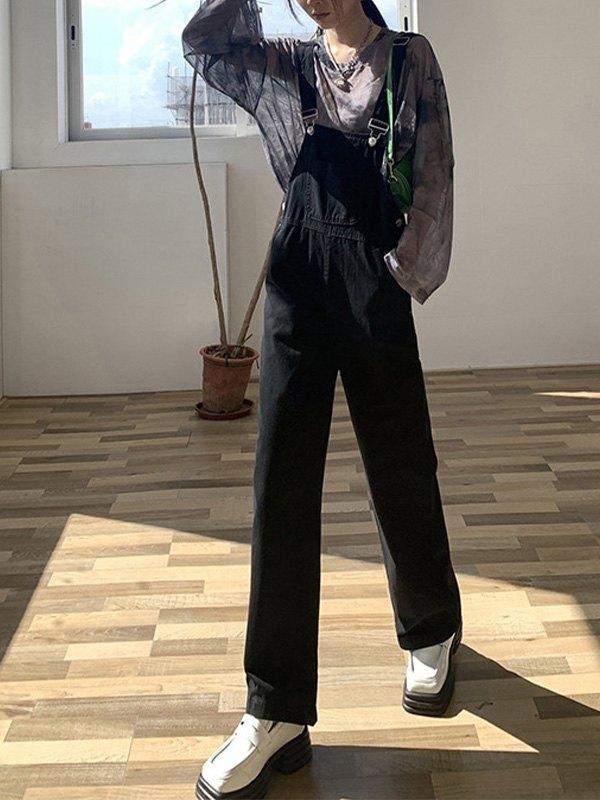 Classic Straight Leg Denim Overalls Product Image