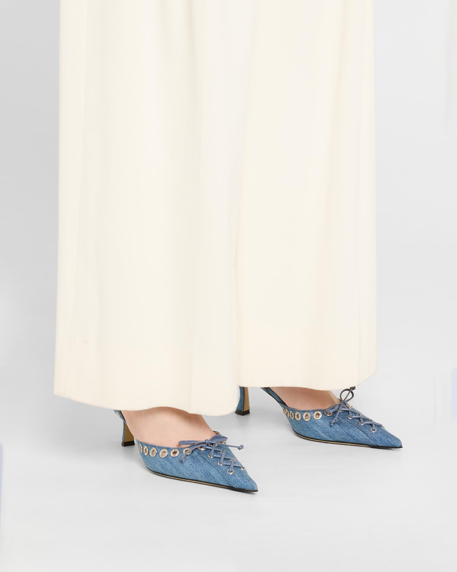 Crystalized Corset Denim Slingback Pumps Product Image