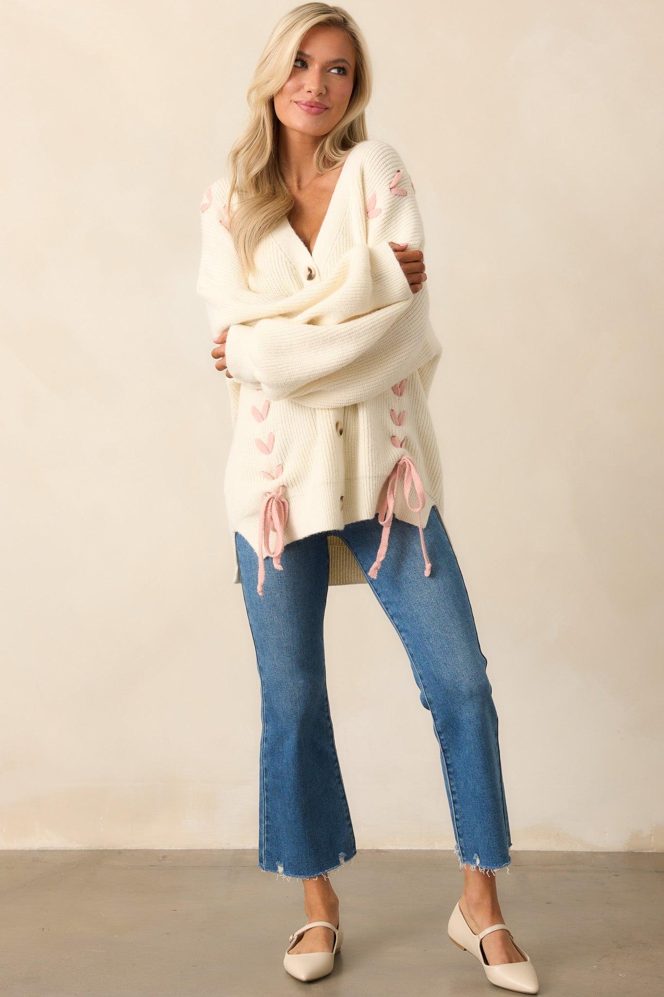 Stitched With Love Ivory Knit Cardigan Product Image
