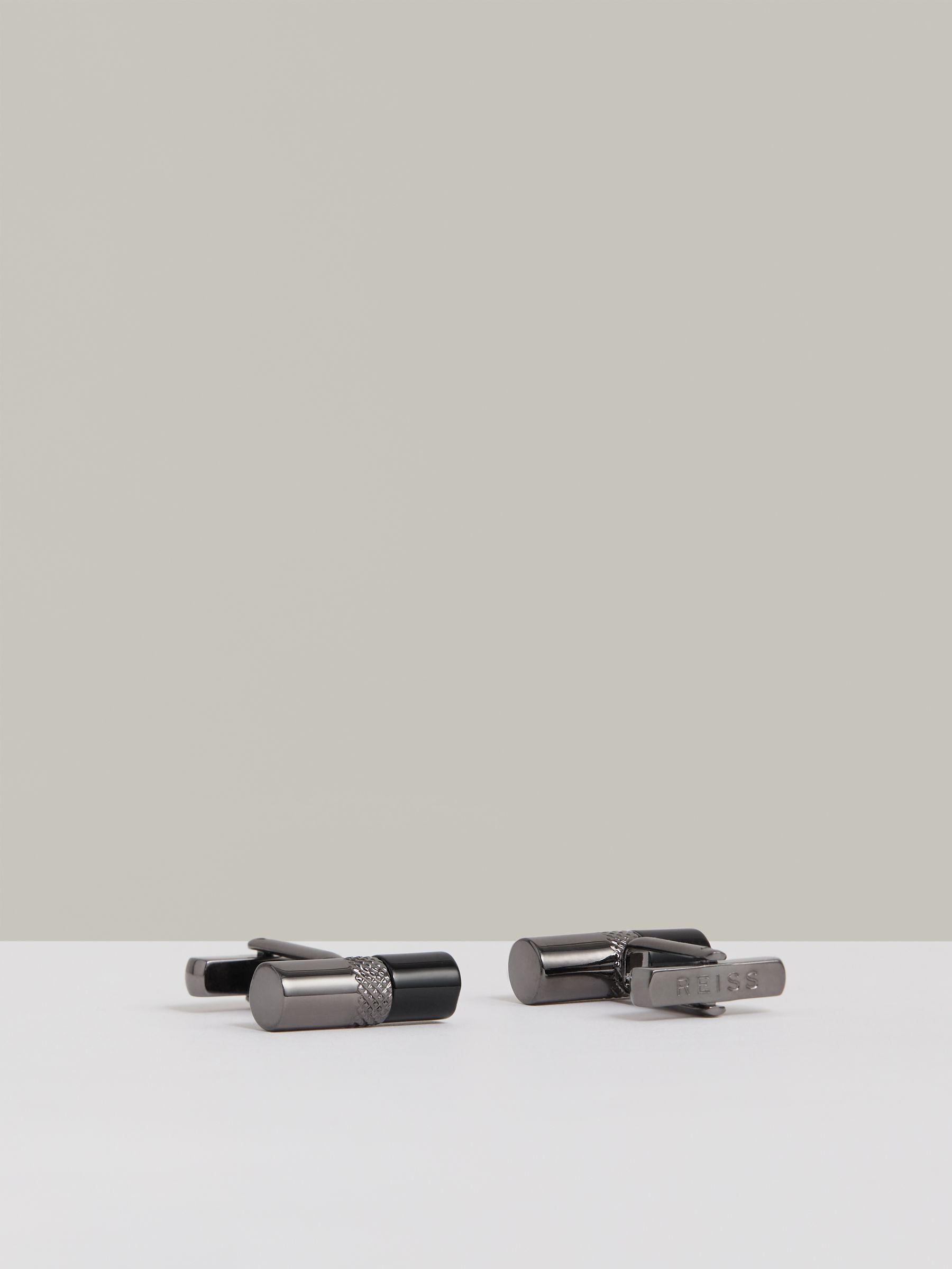 Onyx Barrel Cufflinks in Gunmetal Tone /Onyx Product Image