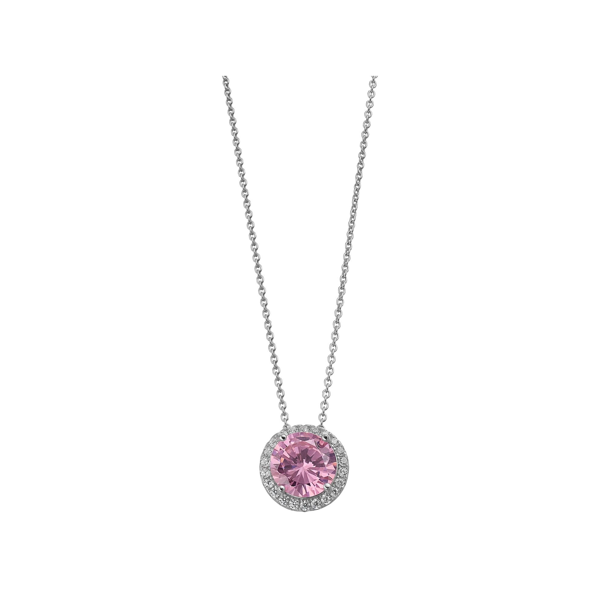 Rosabella Sterling Silver Pink & White Cubic Zirconia Halo Pendant Necklace, Women's, Size: 18" Product Image