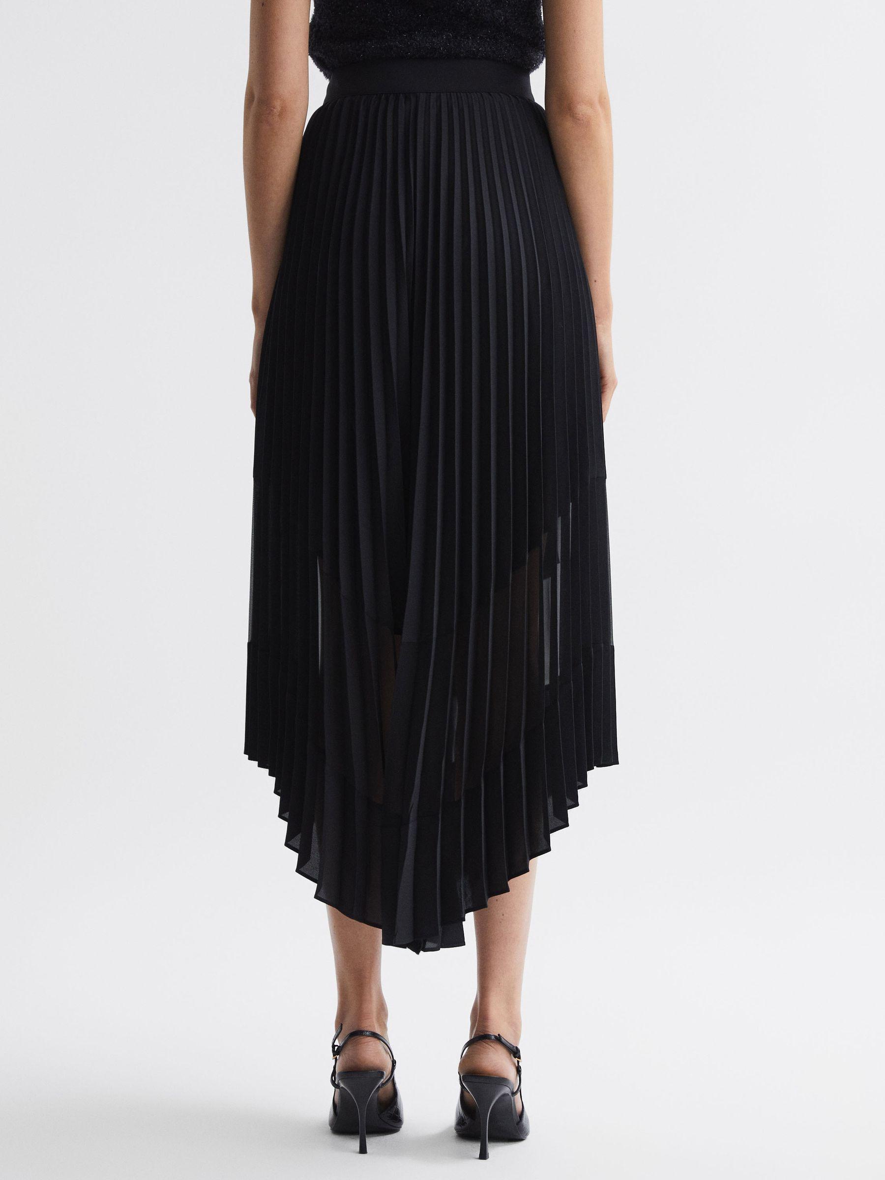 Pleated Layered Asymmetric Midi Skirt in Black Product Image