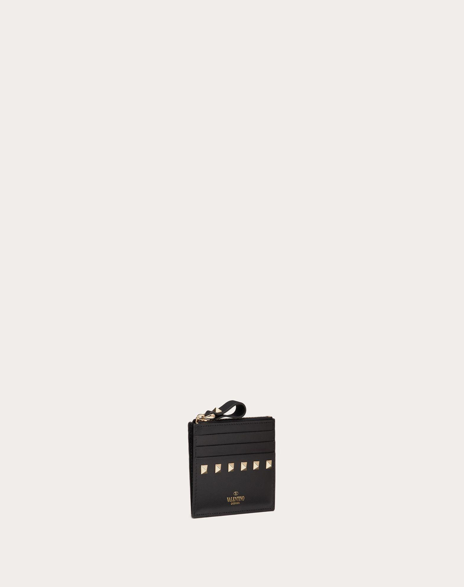 Rockstud Calfskin Cardholder With Zipper Product Image
