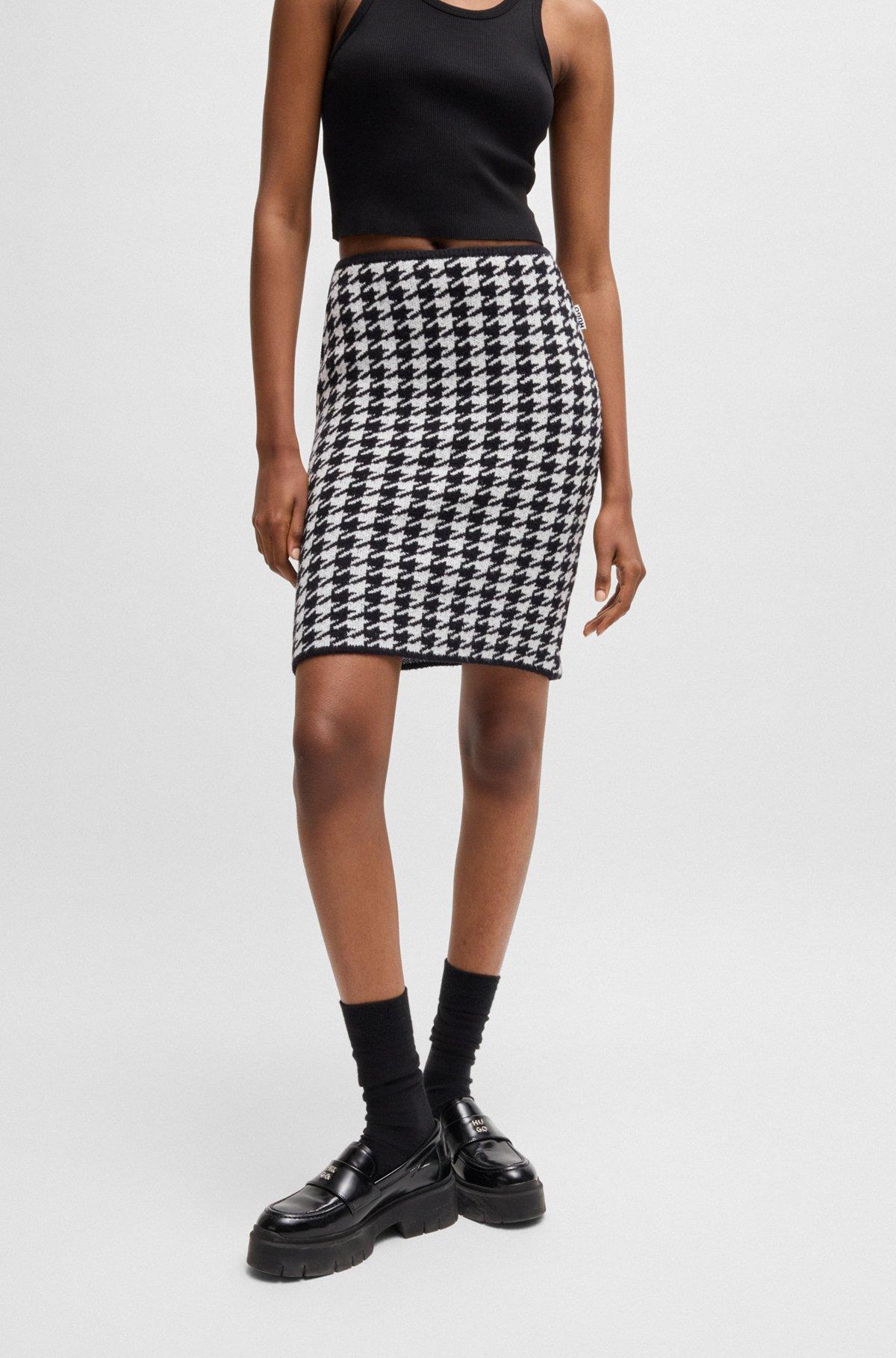 Slim-fit mini skirt in a houndstooth cotton blend Product Image