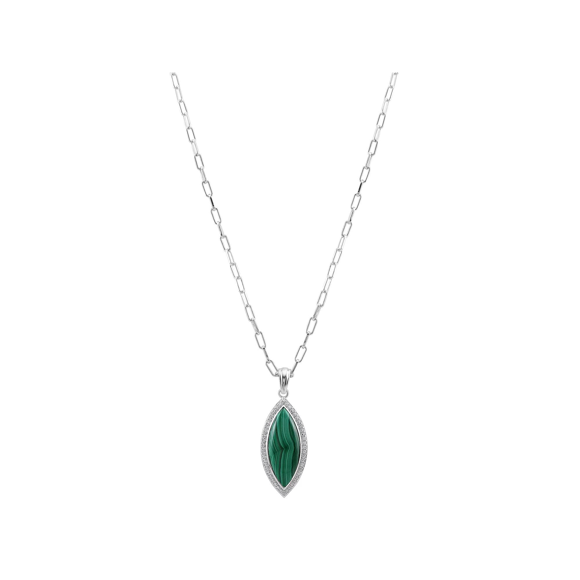 Gemistry Sterling Silver Gemstone Pendant Necklace, Womens Malachite Product Image