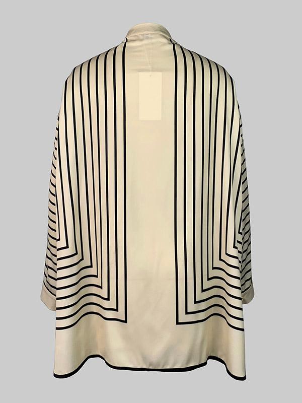 Long Sleeves Loose Buttoned Striped Stand Collar Blouses&Shirts Tops Product Image