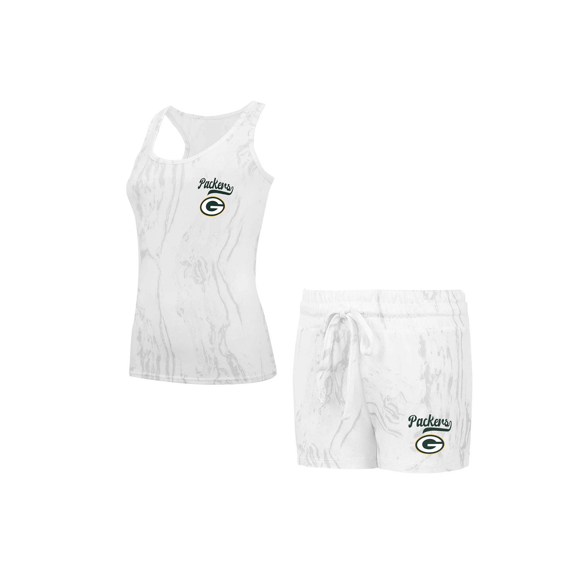 Women's Concepts Sport Green Bay Packers Quartz Hacci Knit Tank Top & Shorts Sleep Set, Size: 3XL, Beige Product Image