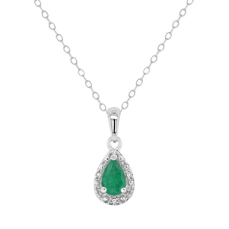 Celebration Gems Sterling Silver Pear Shaped Genuine Aquamarine Diamond Accent Frame Pendant Necklace, Womens Green Product Image