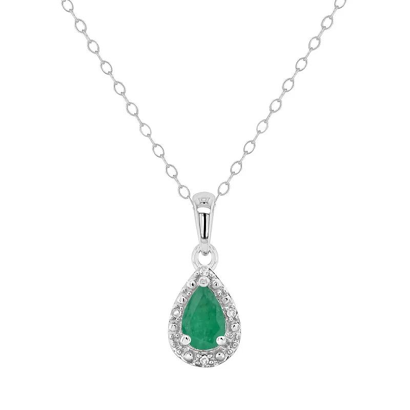 Celebration Gems Sterling Silver Pear Shaped Genuine Aquamarine Diamond Accent Frame Pendant Necklace, Womens Green Product Image