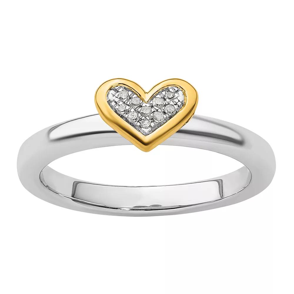 Stacks & Stones Sterling Silver Stackable Gold-plated Heart Diamond Accent Ring, Women's, Size: 8, Gold Tone Product Image