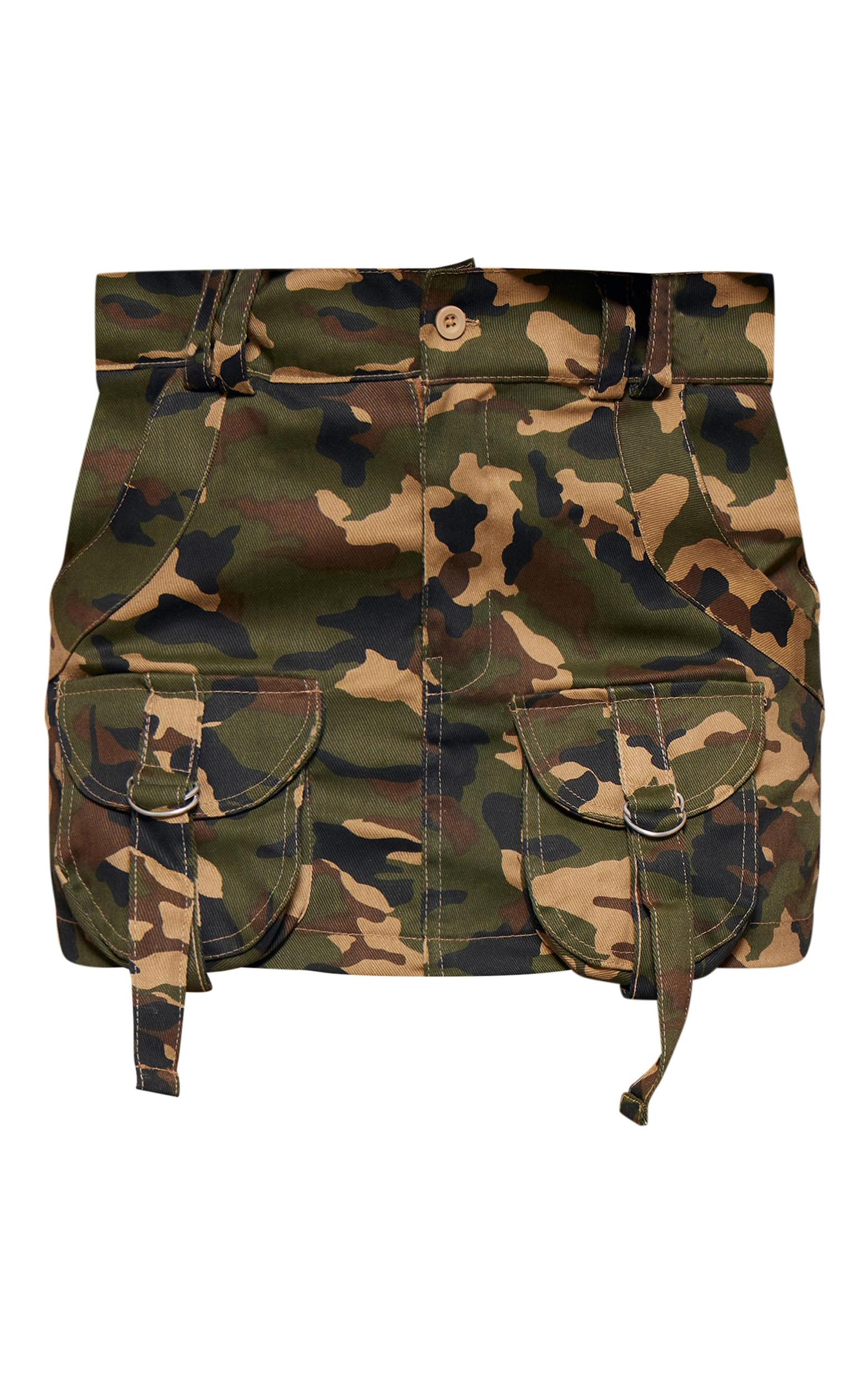 Green Camo Print Cargo Pocket Detail Micro Mini Skirt Product Image