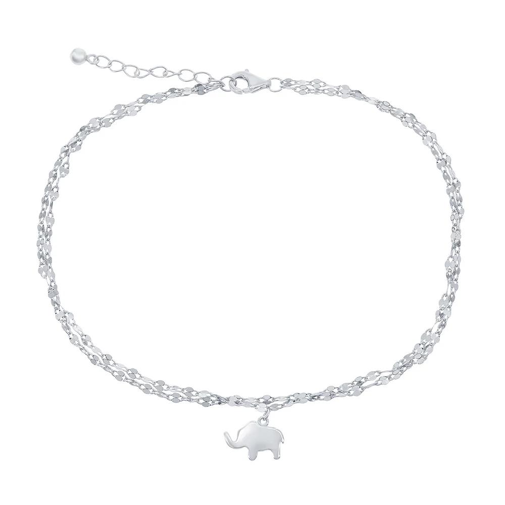 Mirror Chain Elephant Charm Anklet, Womens Sterling Product Image